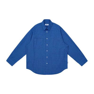 EMPTY REFERENCE结构分割色织格纹贴袋经典方领休闲衬衣长袖衬衫