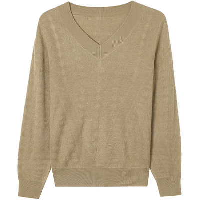 鄂尔多斯市薄款V领羊毛衫女2026春秋新款针织打底衫宽松套头毛衣