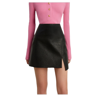 DPLAY黑色皮裙半身裙女短裙皮裙小黑裙开叉A字裙pu裙带裤里