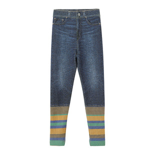 儿童仿牛仔一体织裤子速干休闲裤2025新款女童秋冬加厚修身打底裤