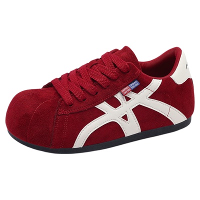 人本红色德训鞋女款学生保暖棉鞋