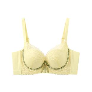 #三福 中薄B杯记忆钢圈小胸聚拢文胸 格子撞色蕾丝内衣女507604