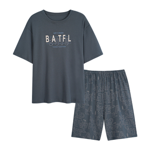 芬腾可安夏季纯棉睡衣男圆领短袖短裤可外穿男式大码家居服两件套