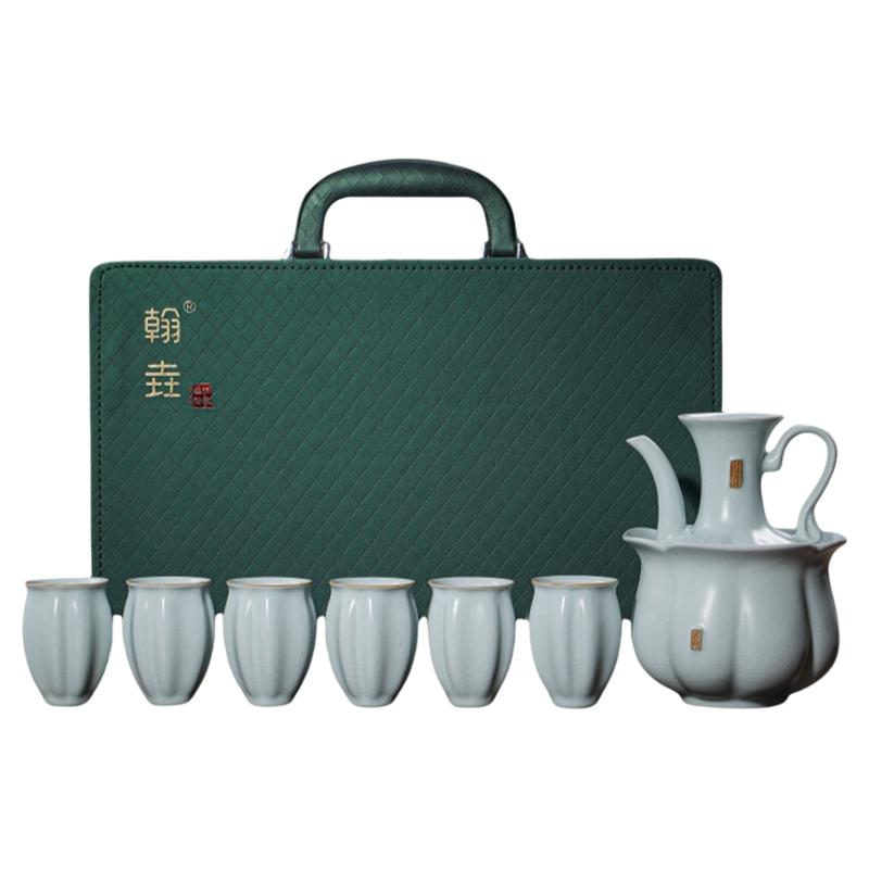 天青汝窑温酒壶套装白酒杯