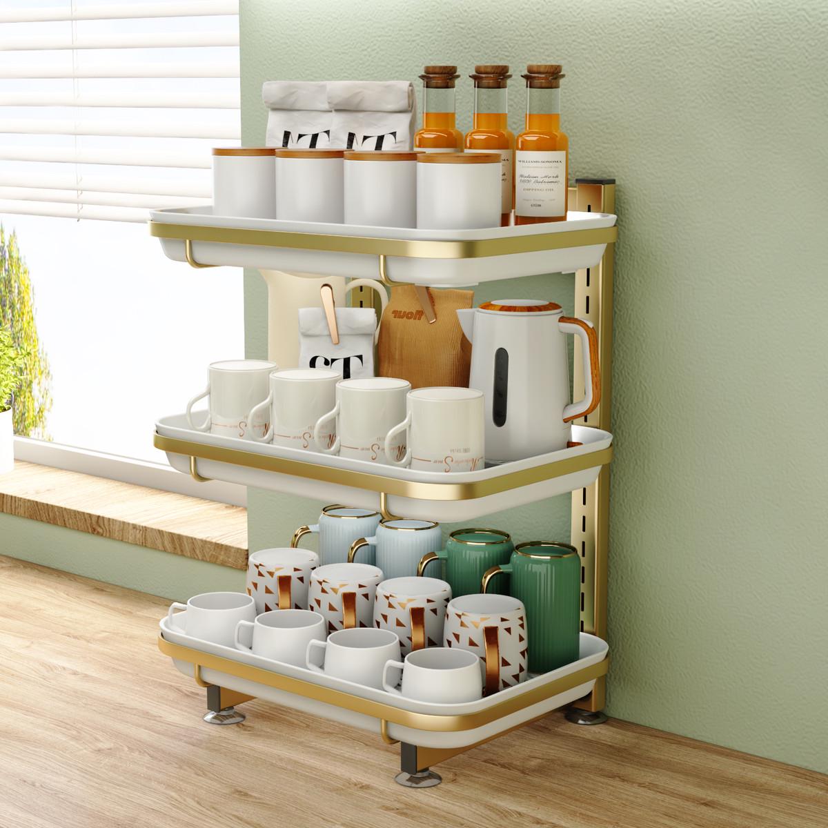 桌面杯子收纳置物架双层沥水托盘客厅厨房家用放玻璃茶杯水杯架子