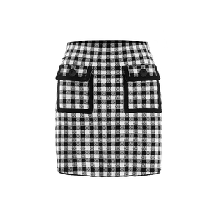 MARYLING玛俪琳初秋新品黑白格子提花包臀针织半身裙A1CBW05590