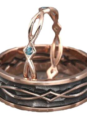 情侣14K玫瑰金蓝钻石镶嵌对戒指