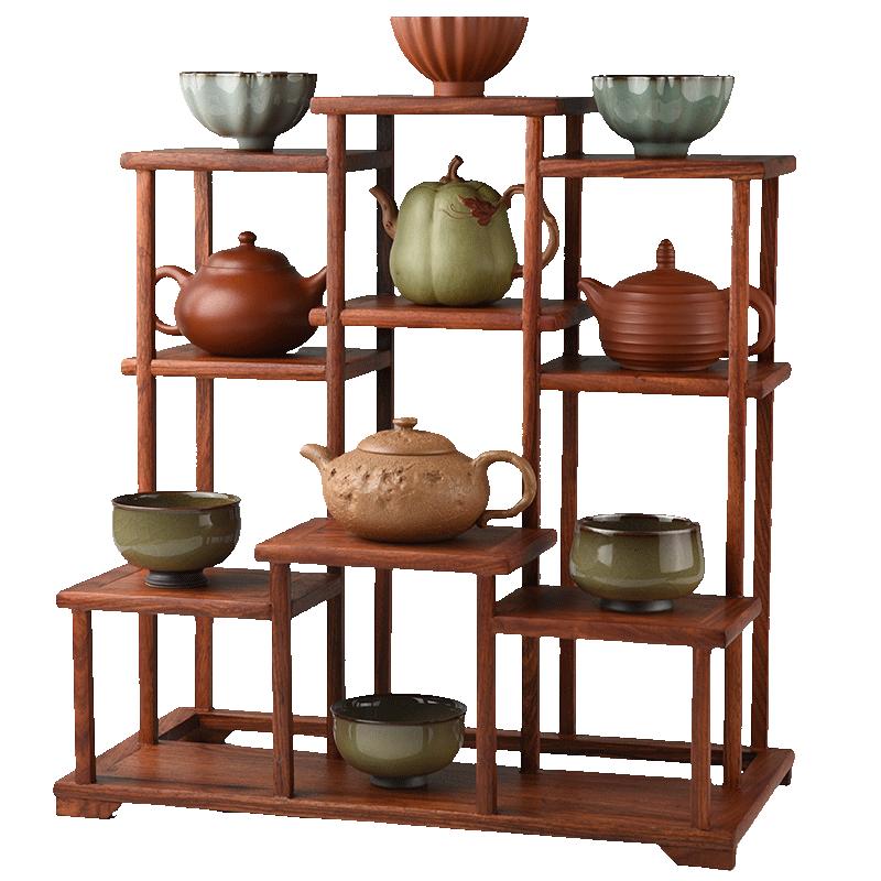 从简黄花梨木博古架紫砂壶展示架