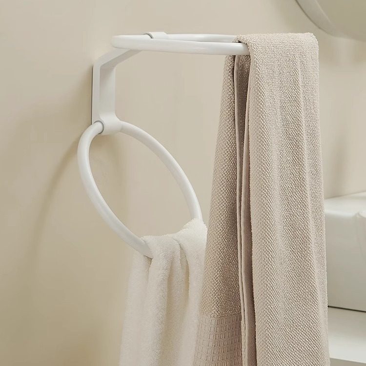 免打孔简约毛巾杆白色毛巾环浴室太空铝毛巾架壁挂卫生间毛巾挂杆