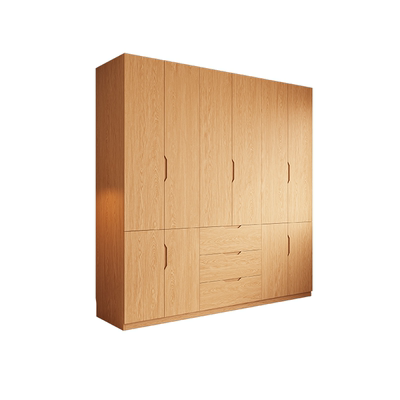 国补定制分段式实木凹槽拉手衣柜橡木色卧室家用组合收纳柜衣橱