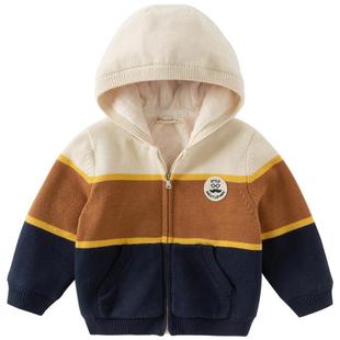 戴维贝拉儿童加绒外套男童2026春春新款连帽上衣男宝A类毛衣开衫