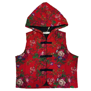 包邮民族风复古个性马甲 东北印花连帽无袖外搭 春秋棉麻女马甲夹