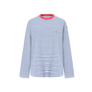 李小冉同款Alexia Sandra海军蓝圆领兔子条纹长袖T恤宽松显瘦上衣