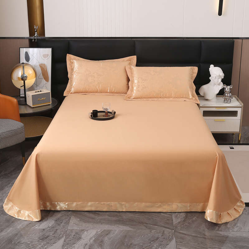 纯棉床单单件100全棉贡缎提花纯色加大粉红双人欧式圆角炕单通用