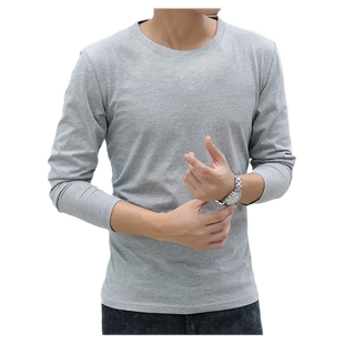 男士潮牌长袖t恤春夏季潮流新款加绒上衣服体恤纯色白韩版打底衫