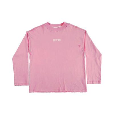 BTW潮牌磨破纯棉宽松长袖T恤