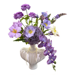 客厅餐桌花艺高仿真玫瑰蝴蝶兰绣球花束陶瓷花瓶桌面装饰摆件假花
