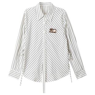 KEIKO 气质知性竖条纹白色衬衫女2026春季韩系通勤轻收腰休闲衬衣