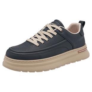 马克华菲男鞋2026新款秋季高级皮面运动板鞋男士厚底休闲皮鞋男款