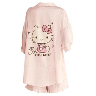 Gukoo/果壳睡衣女夏季卡通印花新款甜美冰丝女士家居服套装B