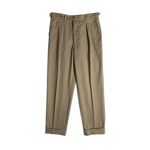 红风 复古高腰休闲裤双褶修身直筒西装裤廓尔格长裤那不勒斯西裤