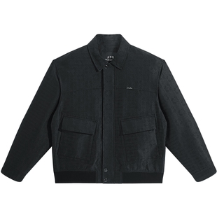 太平鸟男装休闲夹克秋时尚行政夹克复古满版暗纹提花工装口袋外套