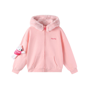 NOISY TEDDY 25冬季可爱立体熊儿童连帽加绒卫衣外套保暖舒适百搭