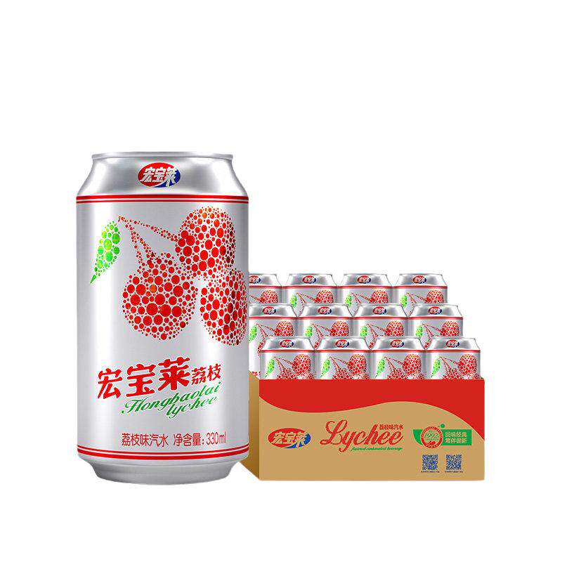 宏宝莱荔枝碳酸饮料东北怀旧饮品老汽水解渴果味气泡水24罐整箱