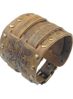 花卉圆盘压花黑咖啡色柔软皮手环