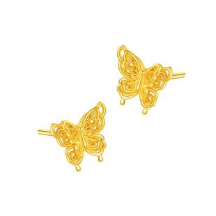 百泰首饰足金999黄金耳钉女款镂空蝴蝶耳饰耳针时尚金耳棍女耳丁