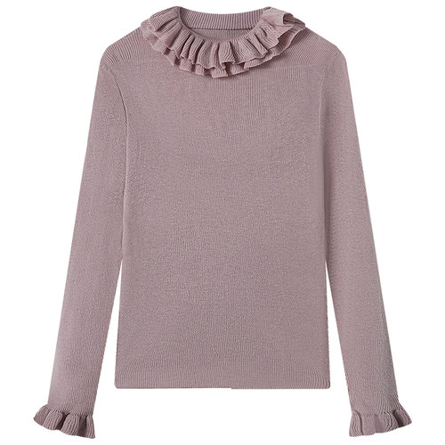 慕兔温柔风荷叶边领针织衫女2025冬季新款小个子修身显瘦打底上衣