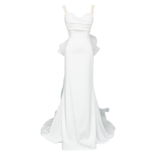 简约韩式显瘦白色鱼尾吊带轻婚纱迎宾新娘气质优雅高级轻奢礼服裙