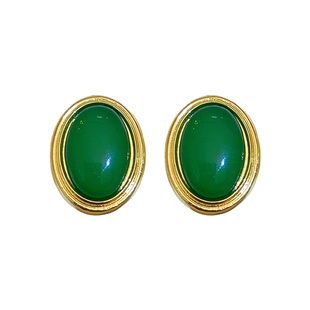 复古绿色椭圆耳钉女轻奢高级感气质大气耳环2026年新款爆款耳饰品