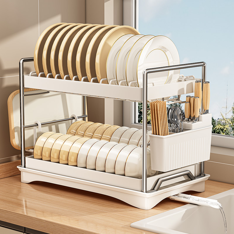 新款碗碟收纳架厨房置物架台面沥水碗架家用碗盘筷双层餐具收纳盒