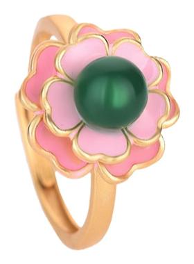 中国风宫廷风设计铜镀金山茶花玛瑙玉髓戒指古装汉服搭配旗袍饰品