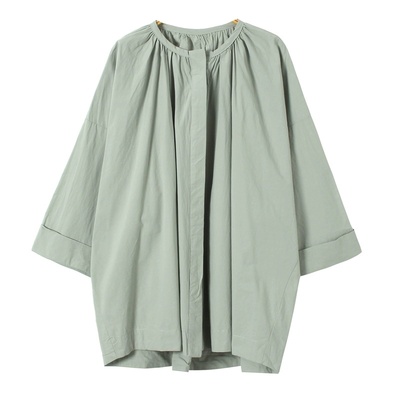 宽松阔版原宿文艺排扣九分袖