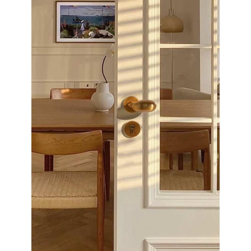 美法式室内鹅蛋分体锁门把手卧室门锁磁吸静音房门锁轻奢金色锁具