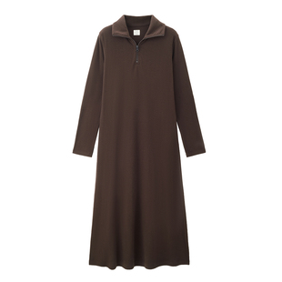 佐丹奴美拉德风连衣裙女通勤翻领半拉链裙子过膝长款伞裙05464866