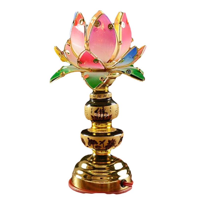 七彩莲花灯佛前高22cm