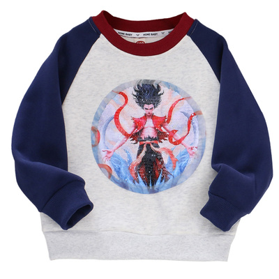 男童纯棉加绒变色亮片哪吒敖丙卫衣25冬新款儿童装插肩袖加厚上衣