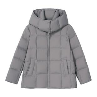 SeRinaBlue品牌冬季轻薄连帽短款羽绒服女2025新款白鸭绒外套上衣