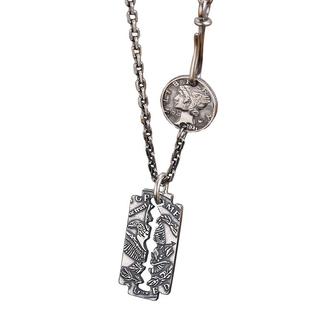 手工制作刀片吊坠套毛衣链925纯银精雕男复古谢霆锋同款项链