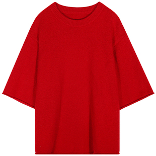 落落狷介 五分袖毛衣女冬季内搭可外穿2026年早春新款设计感红色