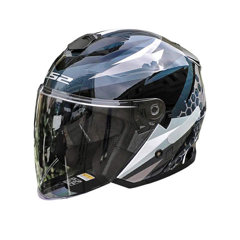 LS2摩托车头盔双镜片半盔男女夏季透气电动车大码四分之三盔OF626