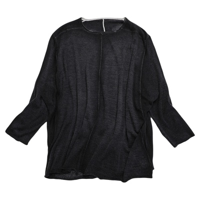 东雍 穿越时空的共鸣 精纺圆领宽松手工裁剪印黑羊绒针织套头衫