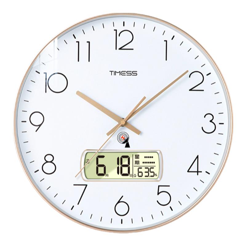 TIMESS闪波全自动对时钟表挂钟家用客厅2025新款电波静音挂墙日历