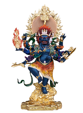 黄铜手工彩绘三面八臂除秽金刚