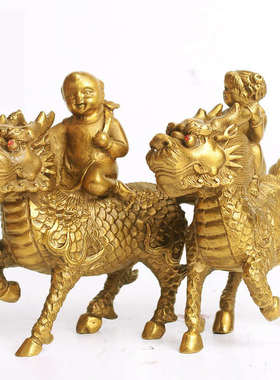 纯黄铜麒麟摆件麒麟客厅卧室装饰品一对家居创意饰品摆设