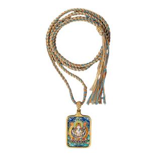 清凉五台山十二生肖八大守护半手绘小唐卡吊坠项链藏式财神唐卡
