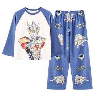 儿童睡衣男童春秋季薄款纯棉长袖2025新款新生代奥特曼家居服套装